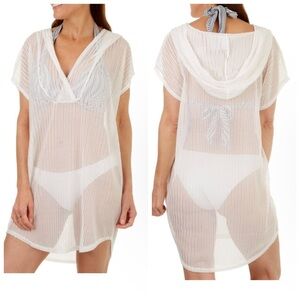 NWT Jordan Taylor Women‘s White Chevron Hoodie Tunic Swim Coverup